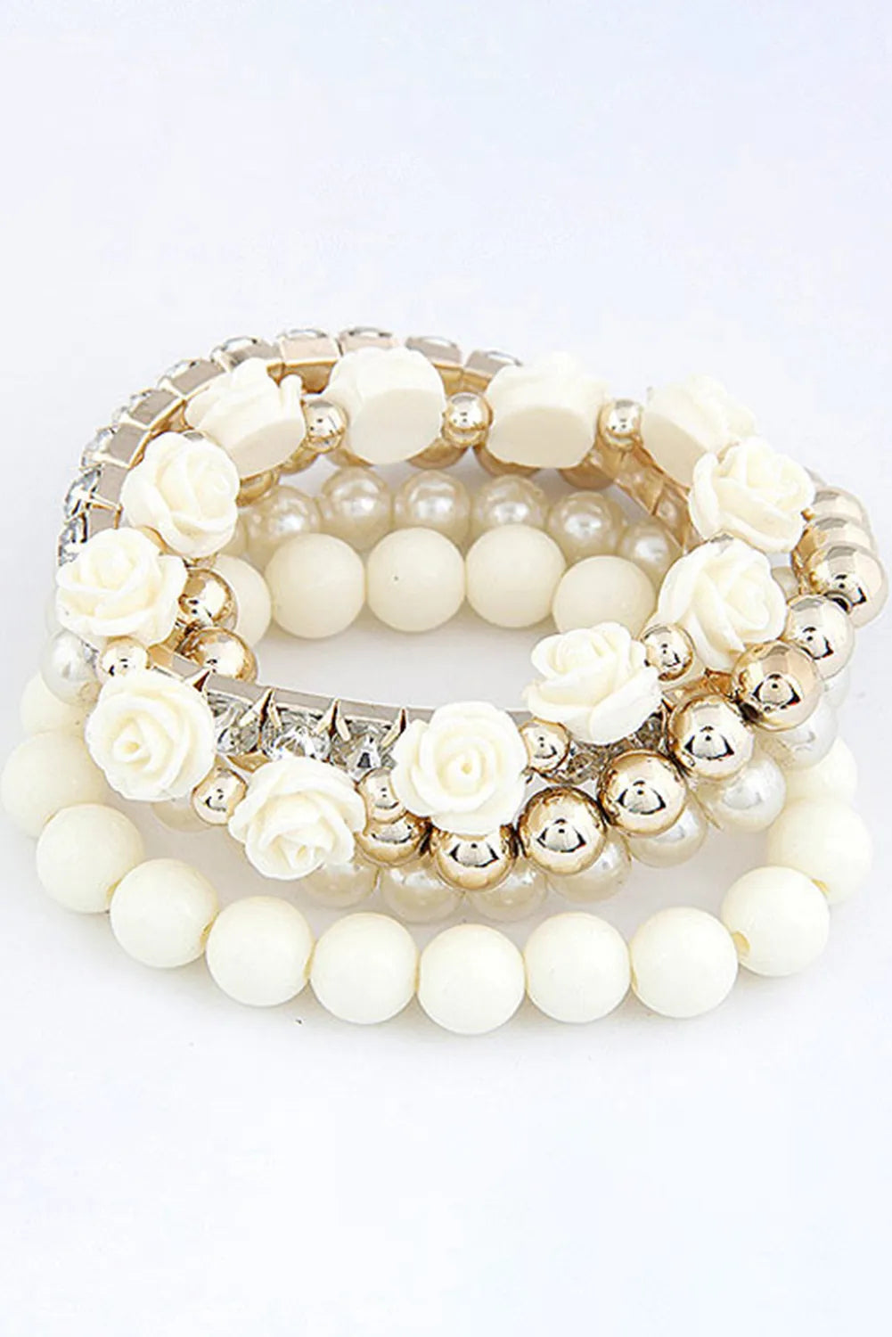 White 5pcs Bohemian Flower Beads Bracelet Bracelets - Tophatter Daily Deals